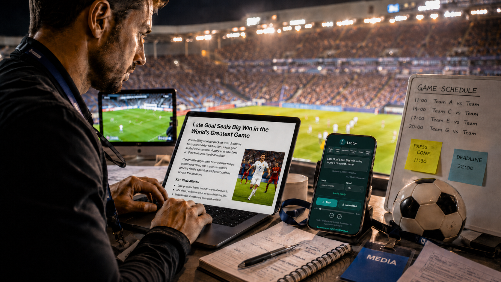 Sports newsroom content turning into audio with Lector